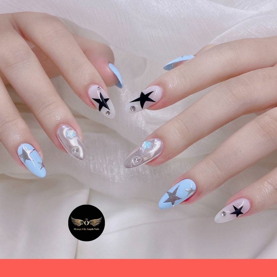 Close view of manicured nails and hands.